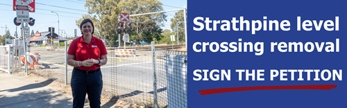 Image of Strathpine level crossing removal petition banner